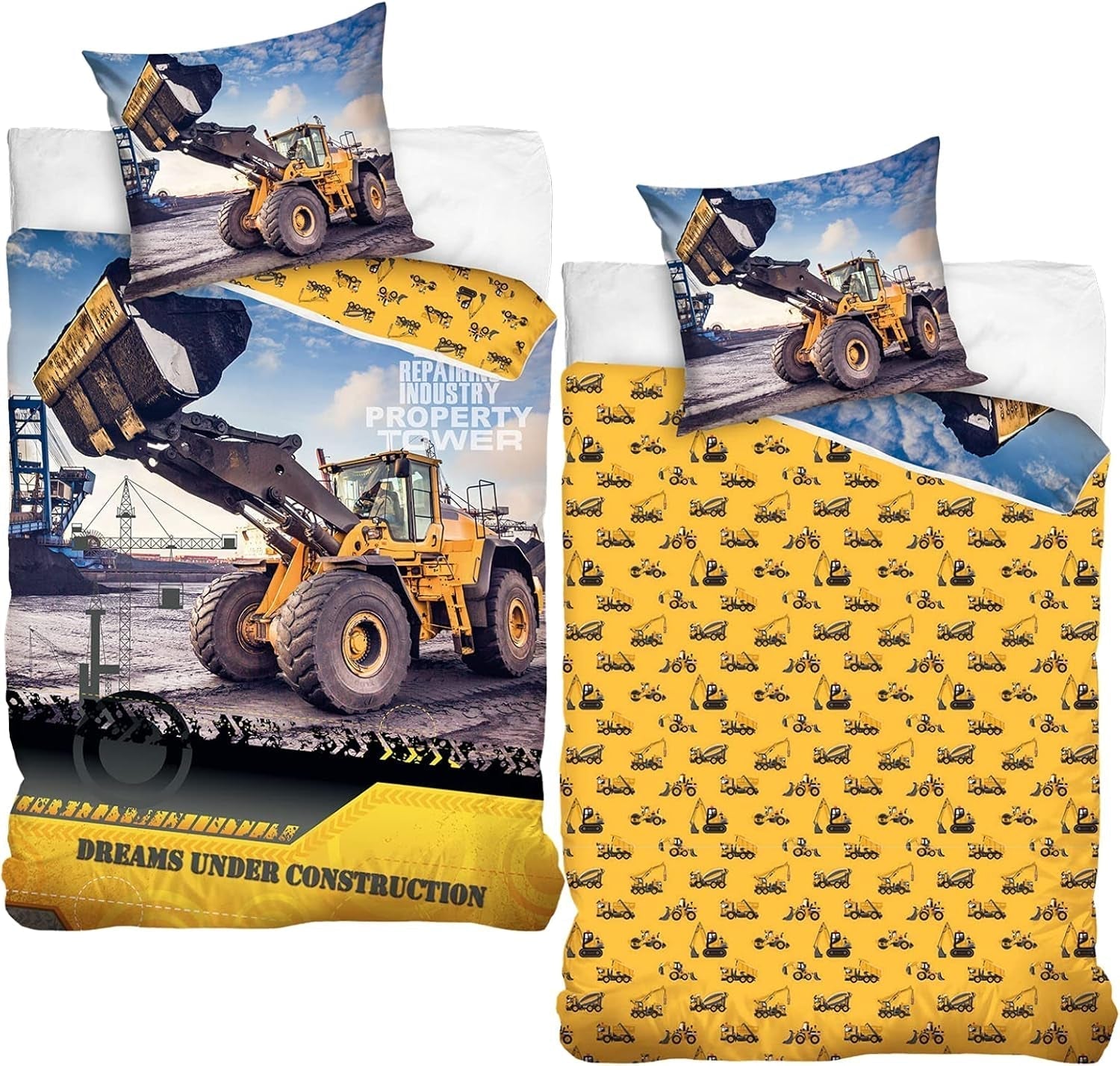 Lenjerie de pat pentru copii, excavator, bumbac Lenjerie de pat - copii Naty Shop