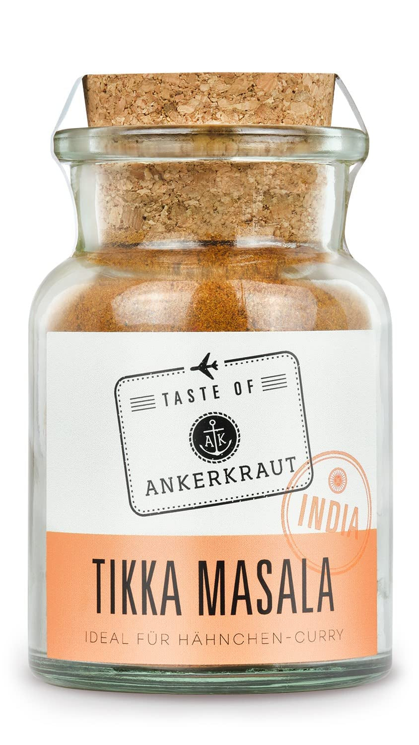 Ankerkraut Tikka Masala Gewürz Indien, 70 g im Korkenglas, Lecker Curry mit Hähnchen, Gemüse, Reis Selber Zu Hause Kochen, Kuřecí Curry Zuckerfrei v Premium Qualität