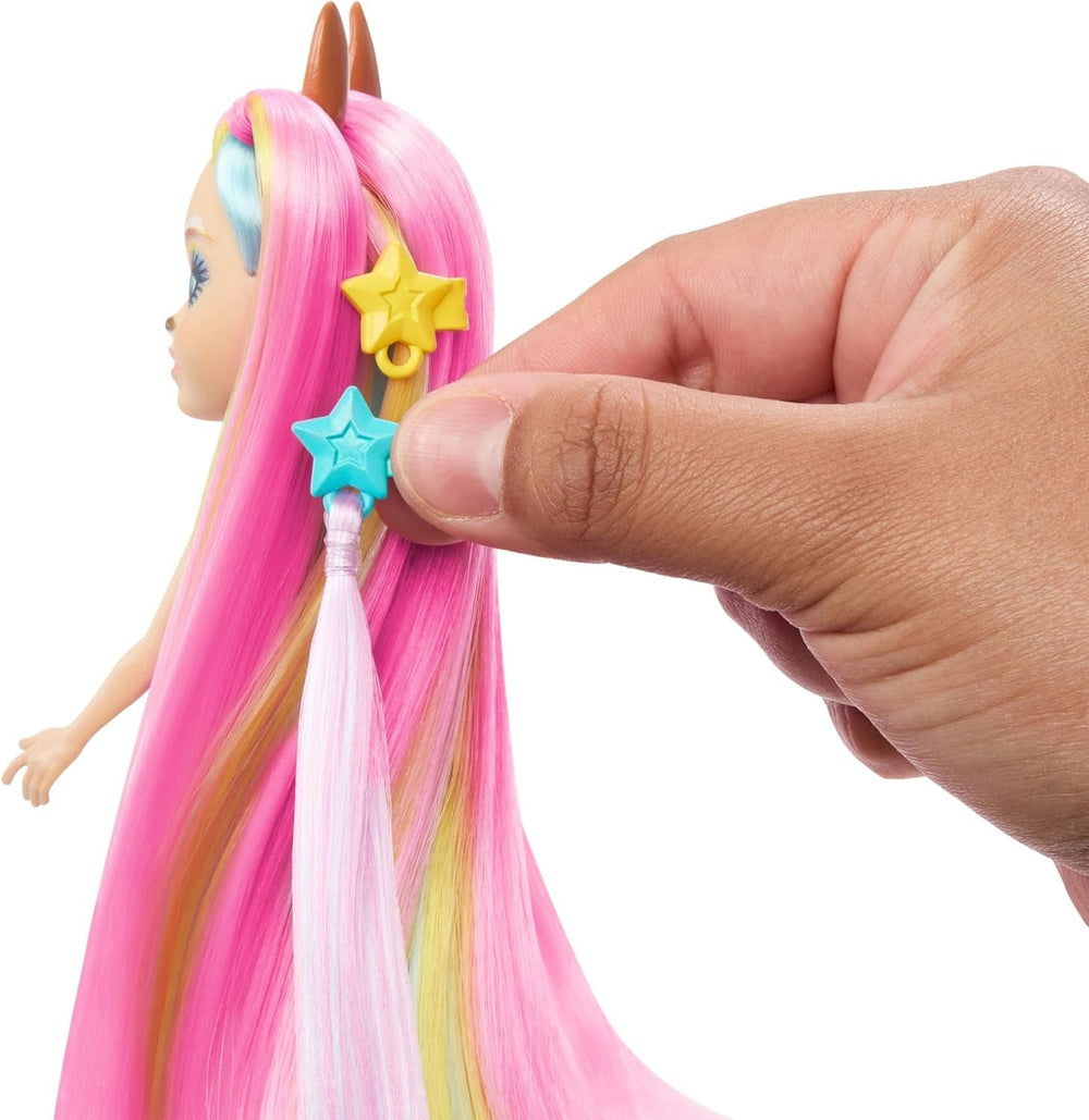 Păpuși Enchantimals, păpușă cu păr Sunshine Beach Deluxe și prieten animal, păpușă mică cu fustă detașabilă și accesorii, cadouri pentru copii, HTJ70 Papusi Naty Shop