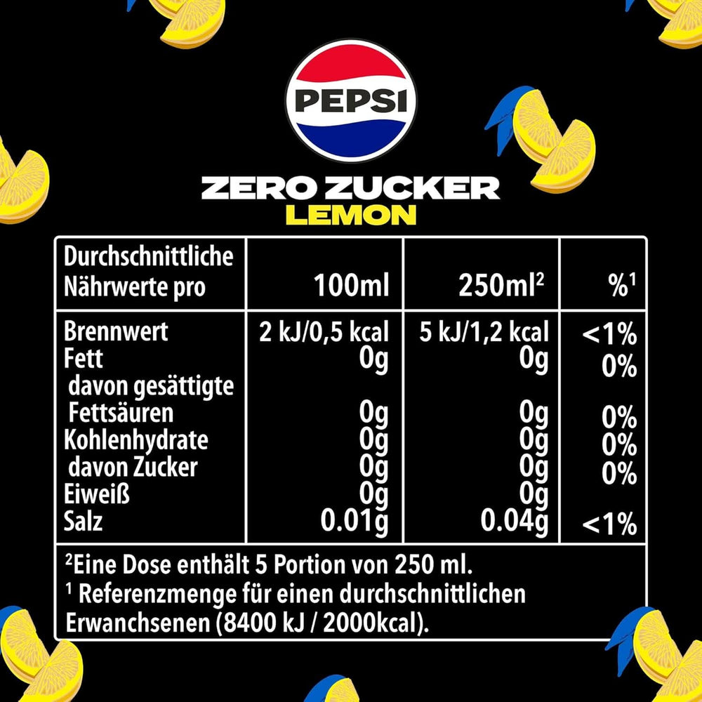 Pepsi Zero Sugar Lemon, nealkoholický nápoj Pepsi bez cukru s příchutí citronu, sada 6 x 1,25 litru Naty Shop
