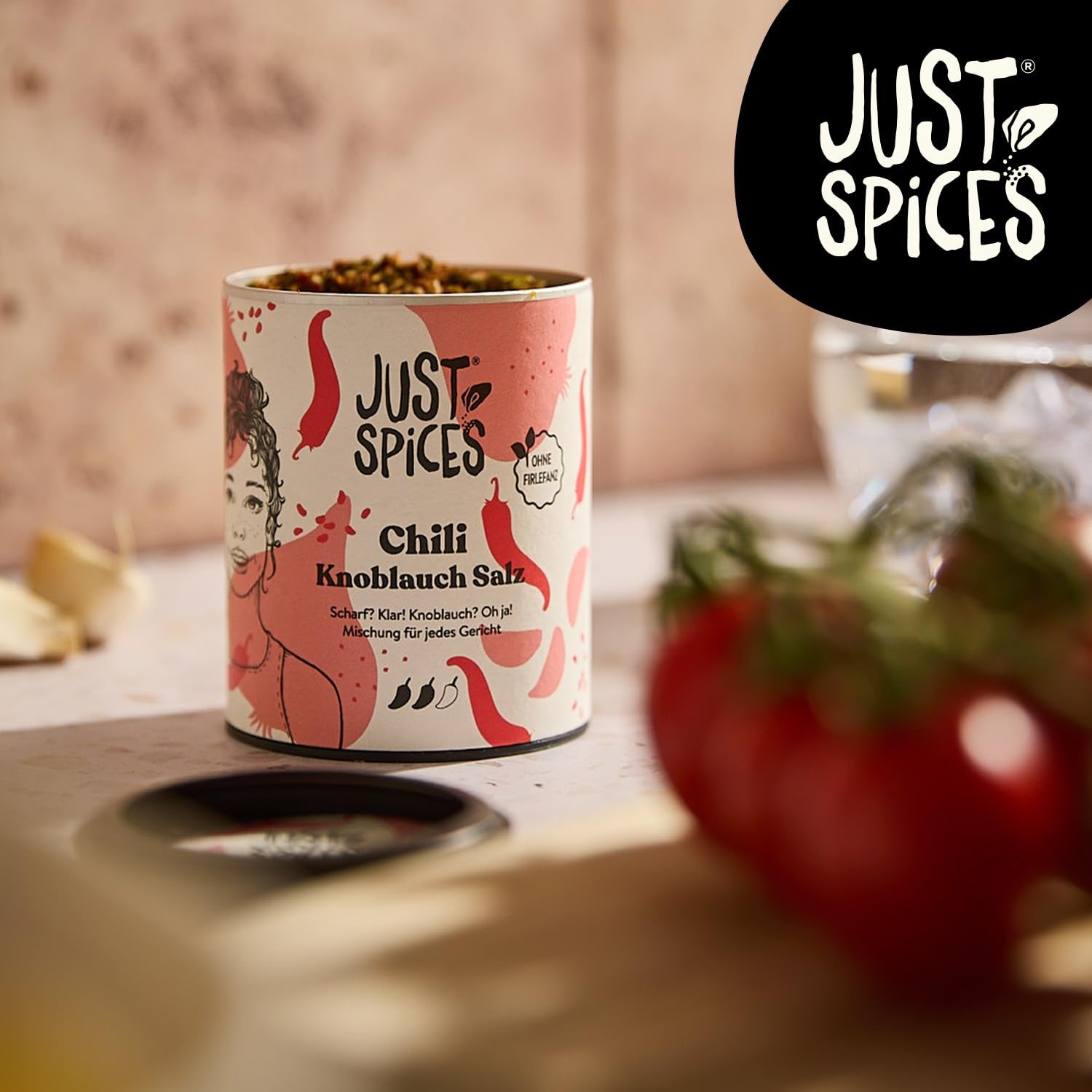 Just Spices Chilli česneková sůl I Gewürzmix, der zu allen Gerichten schmeckt I Gewürzdose, 55 g