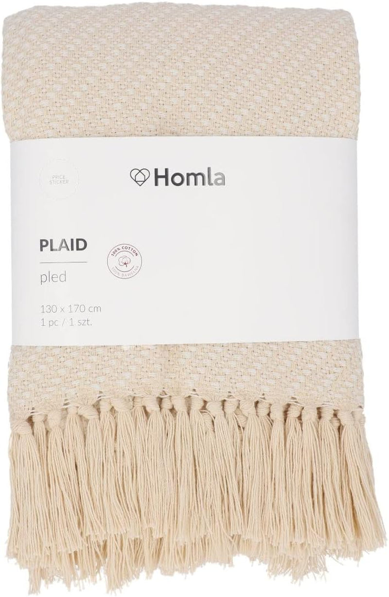 HOMLA Morris Plaid Bavlněná přikrývka s třásněmi - Měkká a pohodlná přikrývka Bavlněná přikrývka - jemná látka 130 X 170 Cm Ecru Postele a přikrývky Besuche den HOMLA-Store