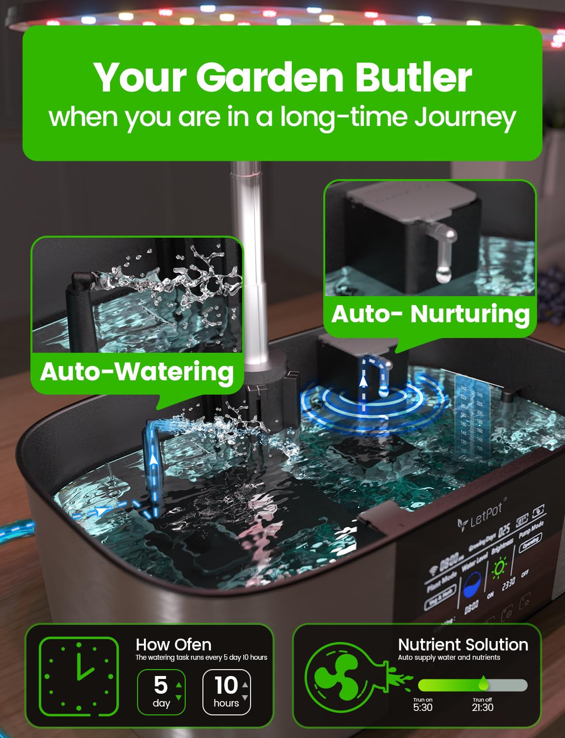 Sada hydroponického pěstebního systému LPH-Max, 21 kapslí, aplikace a WiFi, automaticky ovládaná, chytrá vnitřní zahrada s 36W LED světlem, sada pro automatické zavlažování, samoobslužná péče