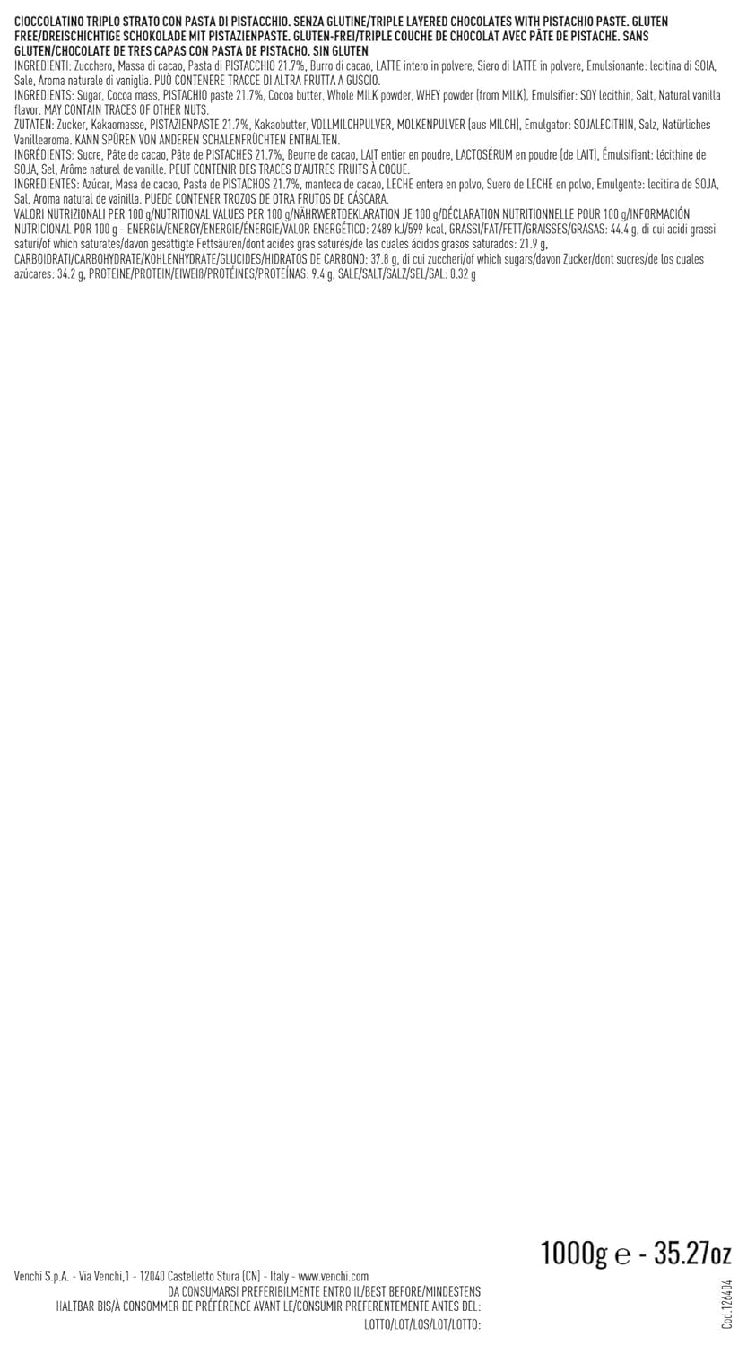Venchi – Cremino hořká čokoláda s pistáciemi, pralinky v 1 kg sáčku, s hořkou čokoládou a celými pistáciemi, bez lepku, bez barviv a bez konzervantů