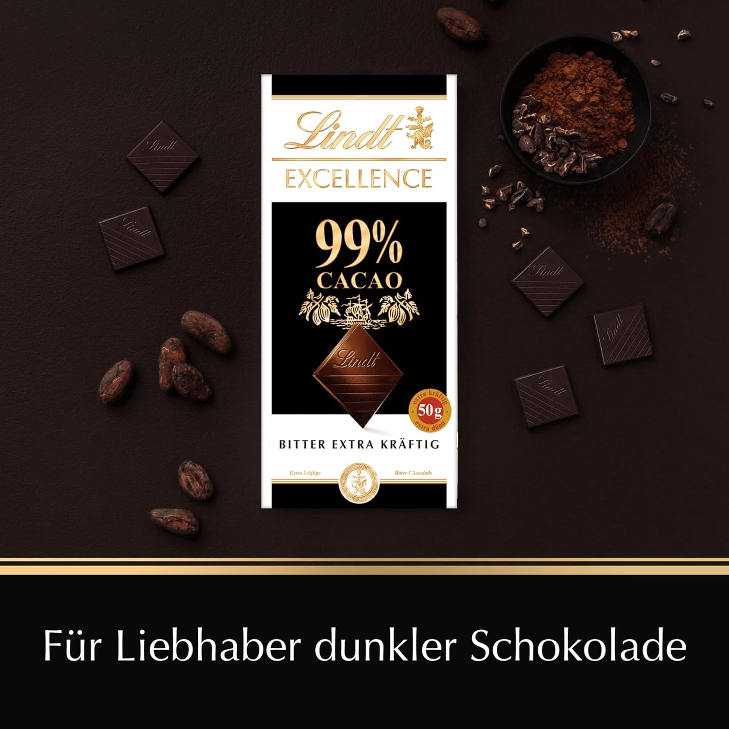 Lindt EXCELLENCE 99% hořká čokoláda - intenzivní kakaová příchuť 50g Vegan Premium
