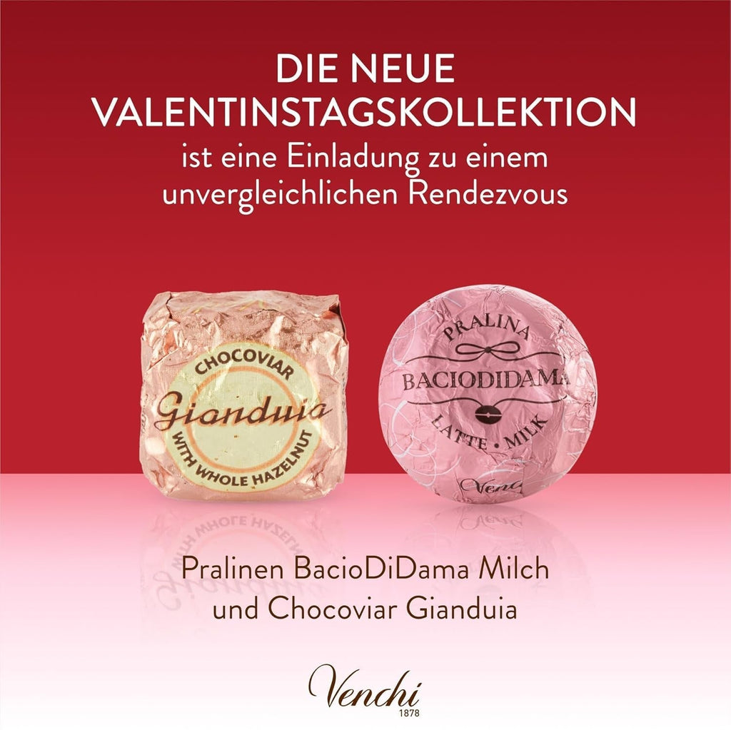 Venchi - Cutie cadou cu 9 bomboane de ciocolată Baciodidama și Vegan Chocoviar Gianduia, fără gluten, Valentine's Day Collection Bomboane de Ciocolata Naty Shop