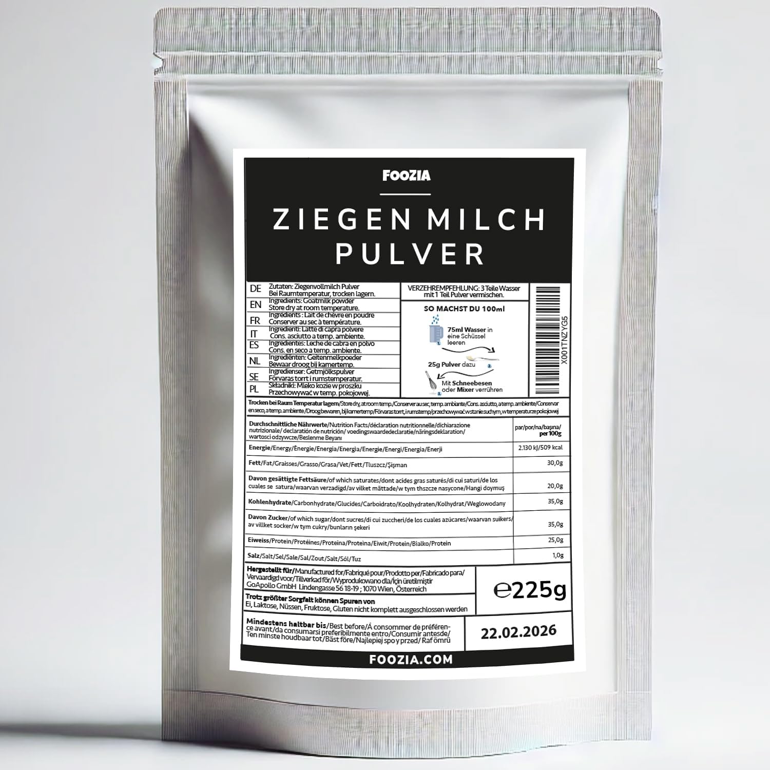 Foozia čisté kozí mléko v prášku - žádné přísady pro lidi, zvířata