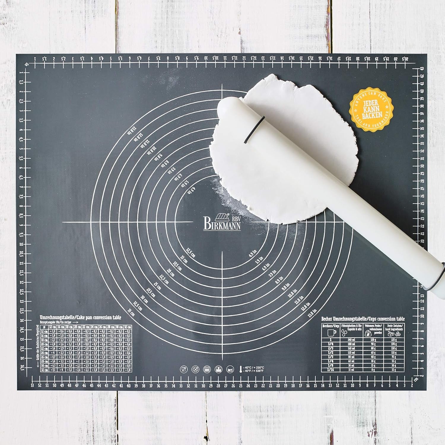 Easy Baking, Ausrollstab, 40 cm, weiß, mit Distansringen aus Silikon, aus lebensmittelechtem Kunststoff