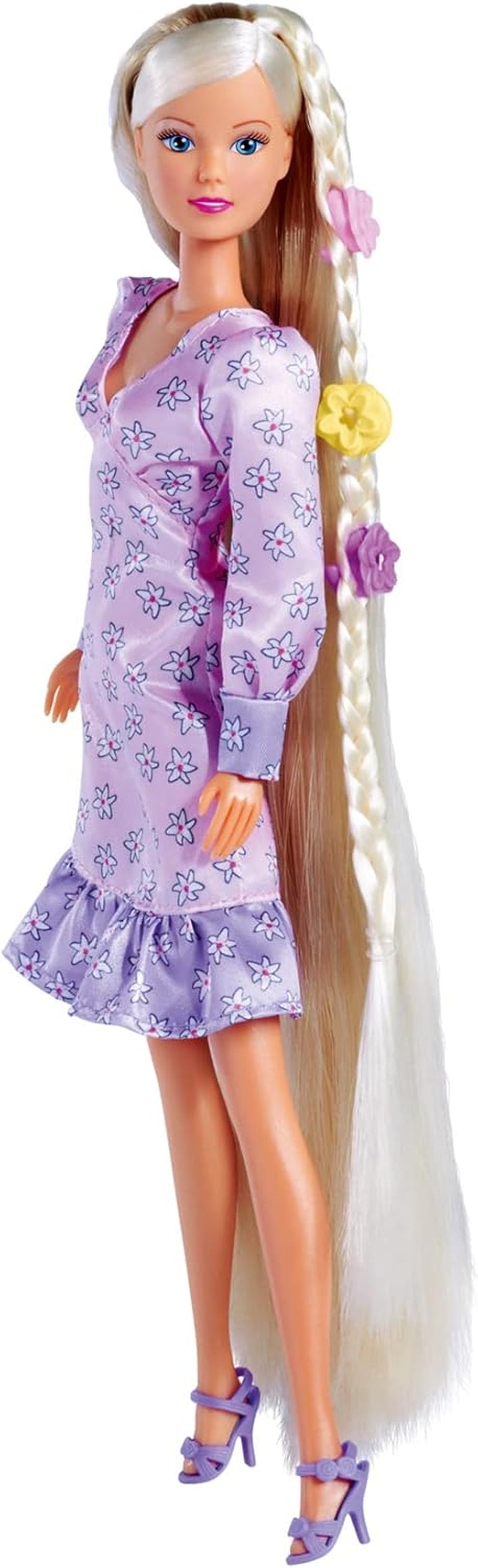 Simba 105733640 - Steffi Love Flower Hair, păpușă cu păr extra lung, include 6 agrafe, accesoriu pentru împletituri și pieptene, 29 cm, vârste 3+