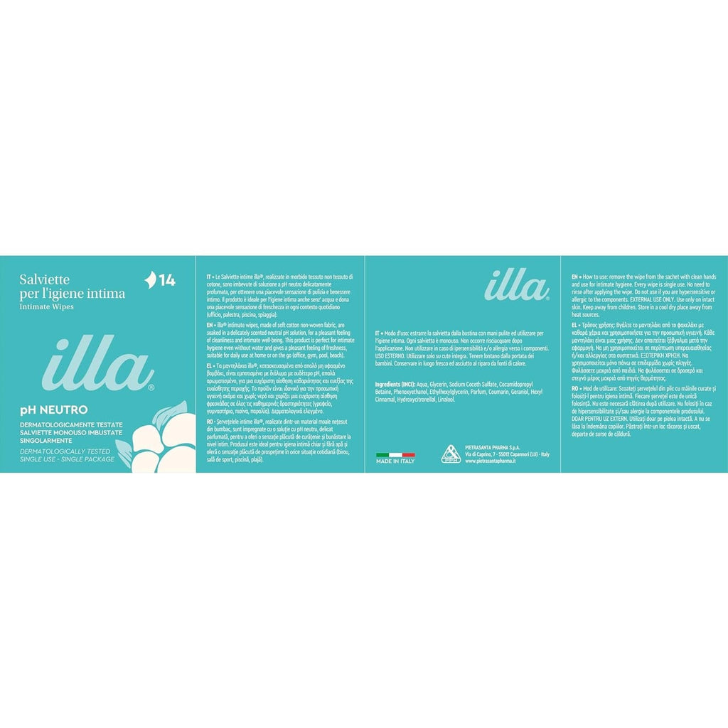 Șervețele de curățare Illa - Șervețele igienice de curățare din bumbac - șervețele de unică folosință - șervețele umede pentru igiena intimă în afara casei - nu necesită spălare - 1 pachet de 14 șervețele