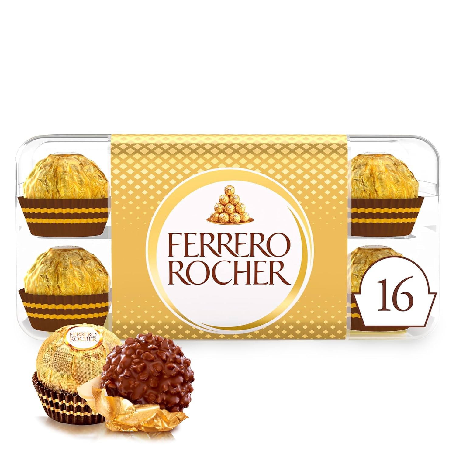 Ferrero Rocher – Křupavé a krémové oříškové pralinky – dárek k Valentýnu pro něj a pro ni – 16 balení po 4 jednotlivých pralinkách