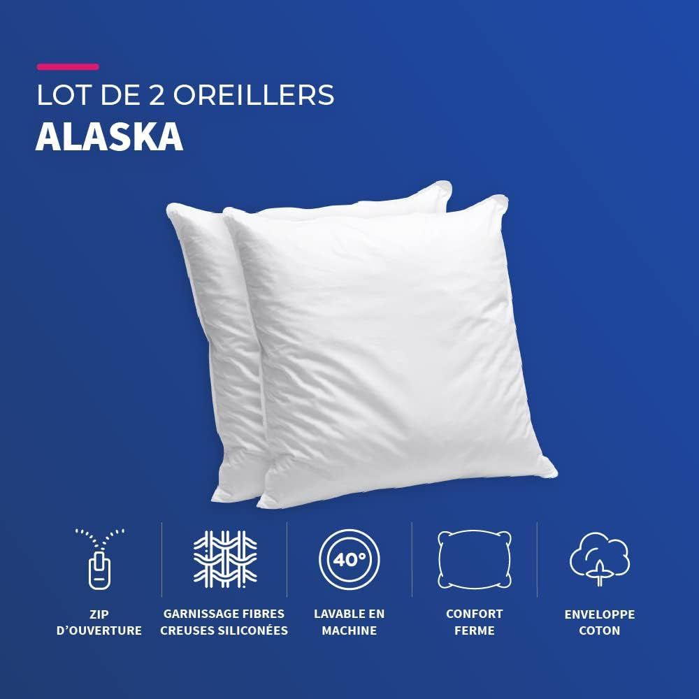 Blue Câlin Set de 2 perne cu confort ferm "Alaska", super umplutură, 100% bumbac Percale Envelope, alb, 65 X 65 cm formă pătrată Perne standard Naty Shop