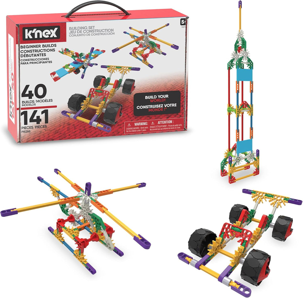 K'NEX 15210 Baukasten für Anfänger mit 40 Modelen, Lernspielzeug für Jungen und Mädchen, 141-teiliges Lernset, Konstruktionsspielzeug für Kinder, Bauspielzeug ab 5 Jahren