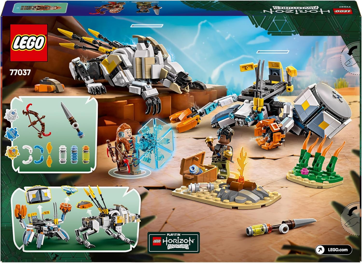 LEGO Horizon Adventures Aloy a Varl vs. Obrněný chodec a Sawtooth, monstrózní auto a minifigurky, sada kolekce pro fanoušky videoher, chlapce a dívky starší 9 let 77037 Stavebnice Besuche den LEGO-Store