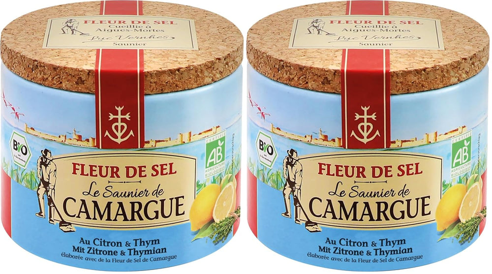 Le Saunier de Camargue Fleur De-Sel Citrone Thymian v dávce 125 g, Premium Meersalz aus Süd-Frankreich, Ideal als Finishing von Speisen und zum Verfeinern von Gerichten