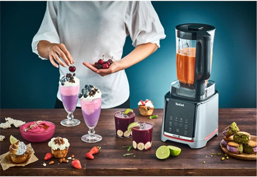 Tefal Infinymix Hochgeschwindigkeits-Standmixer, 5 Auto-Programme + Manuelle Einstellung, 2,6-L-Tritan-Behälter, Inkl. 600Ml Reisebecher/Stampfer/Rezeptheft, Silber, BL91HD31 Mama si Copilul Naty Shop