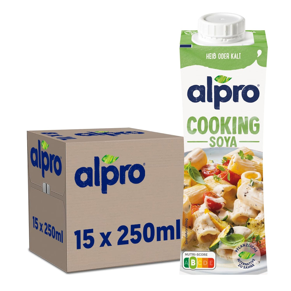 Alpro Cooking Soya – Vegan Kochcreme aus Soya s neutrální chutí do teplé i studené kuchyně – 15 x 250 ml