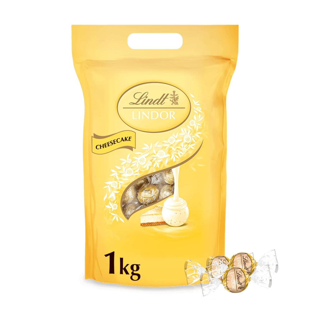 Lindt Čokoláda | LINDOR Cheesecake Bag | 1 kg | 80 kuliček z bílé mléčné čokolády s tvarohovou náplní rozplývající se v ústech | Dárek čokolády ke sdílení
