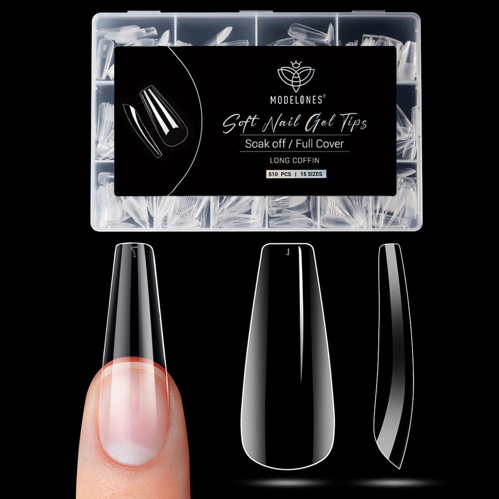 Modelones Tips Unghii 510 Piese - Set Tips Unghii Acoperire Completă, Set Tips Gel, Tips Unghii Rășină PMMA Pre-Lustruire, Unghii Artificiale pentru Lipire pe Nail Art DIY, Squoval Scurt