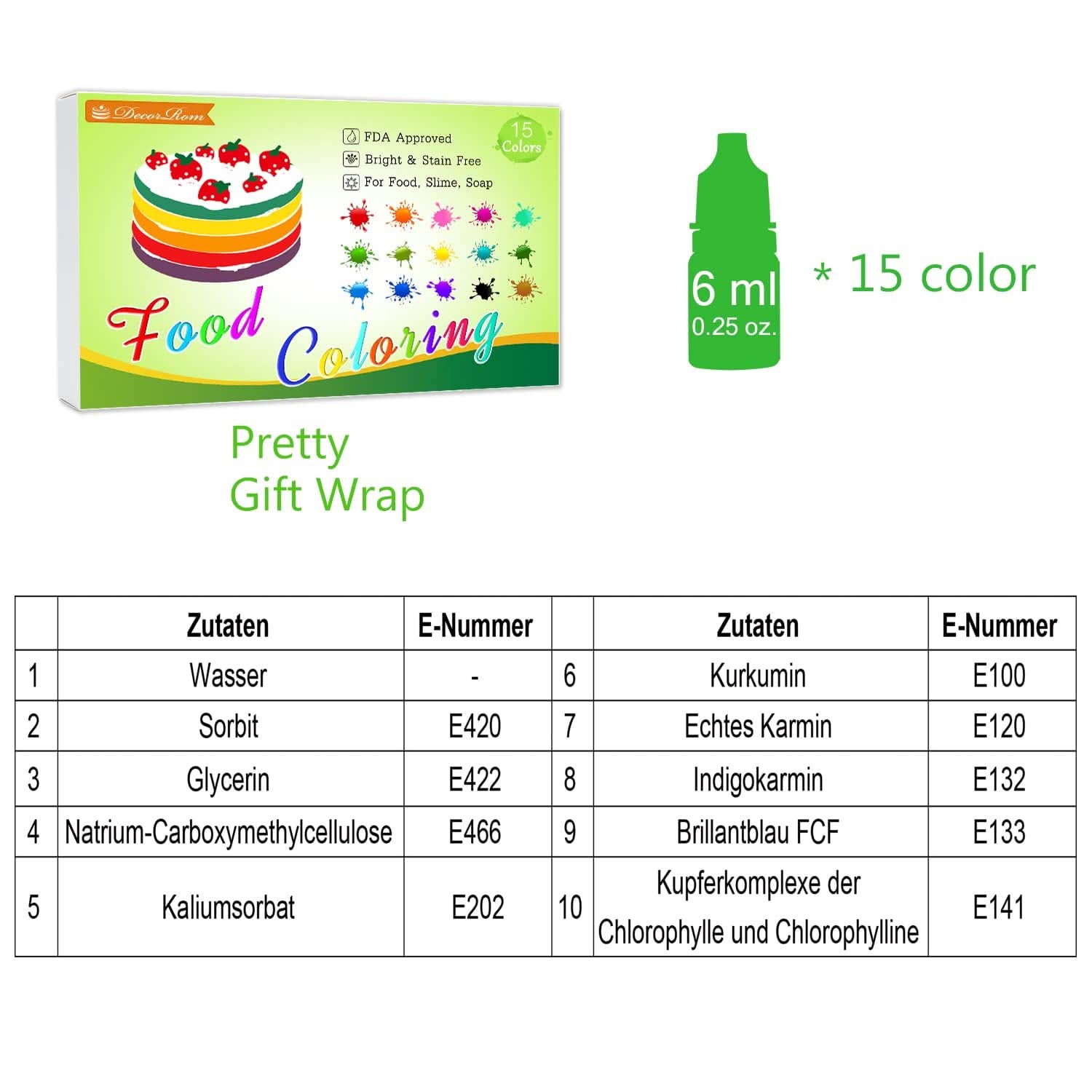 Sada 15 tekutých potravinářských barviv, každá barva 6 ml Naty Shop