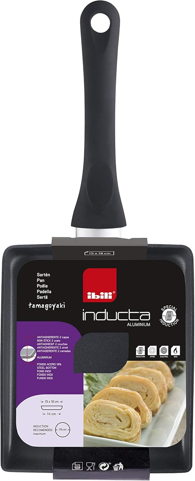 Tamagoyaki pánev Inducta, hliník, černá, 15X18 cm Hrnce a pánve Naty Shop