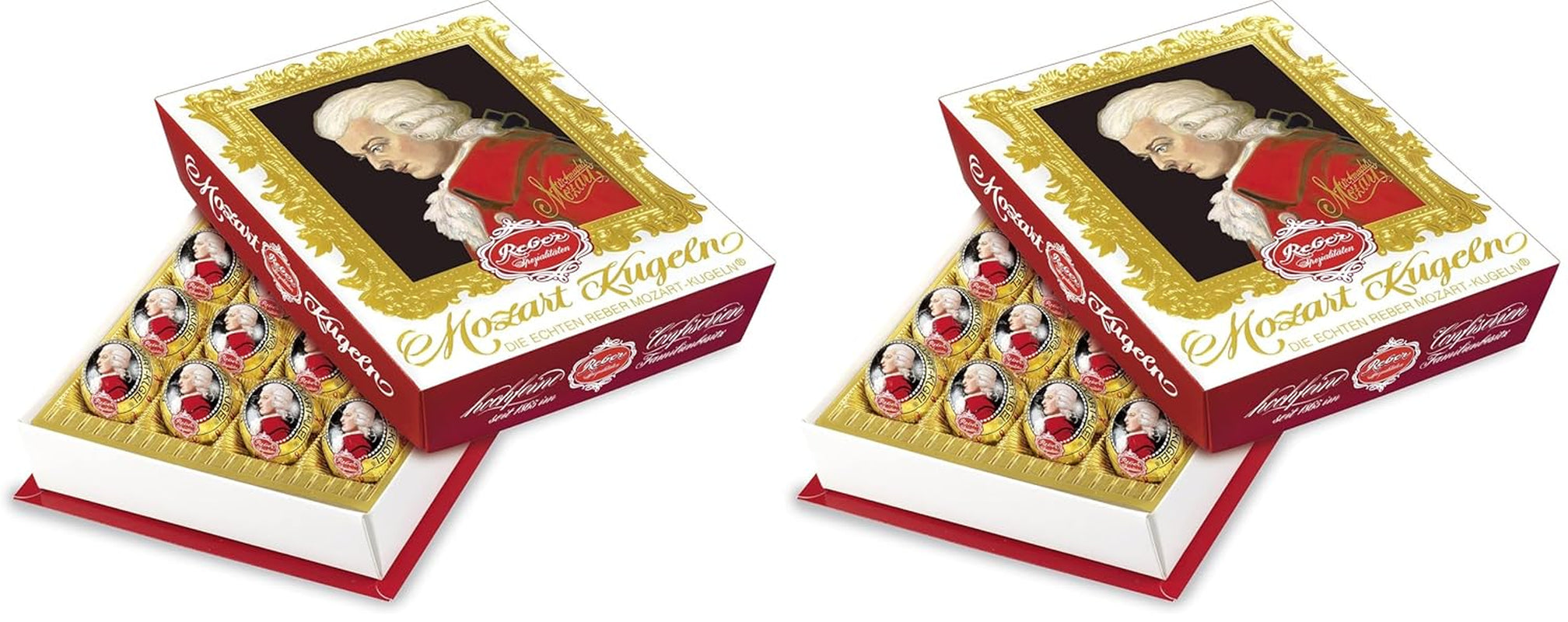 Reber Mozart kuličky s hořkou čokoládou, balení 6 ks s marcipánem a nugátem, veganské - 1 x 120 g