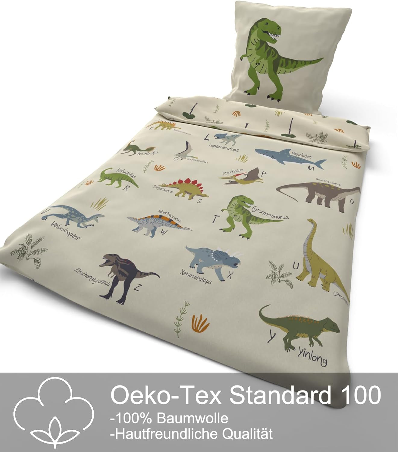 Skybrands Dino Bedtuene 135X200 Jungen Bedtune Dinosaurier Baumwolle 2Tlg Kinder Bedtune Dinosaurier 135X200 + taška Naty Shop