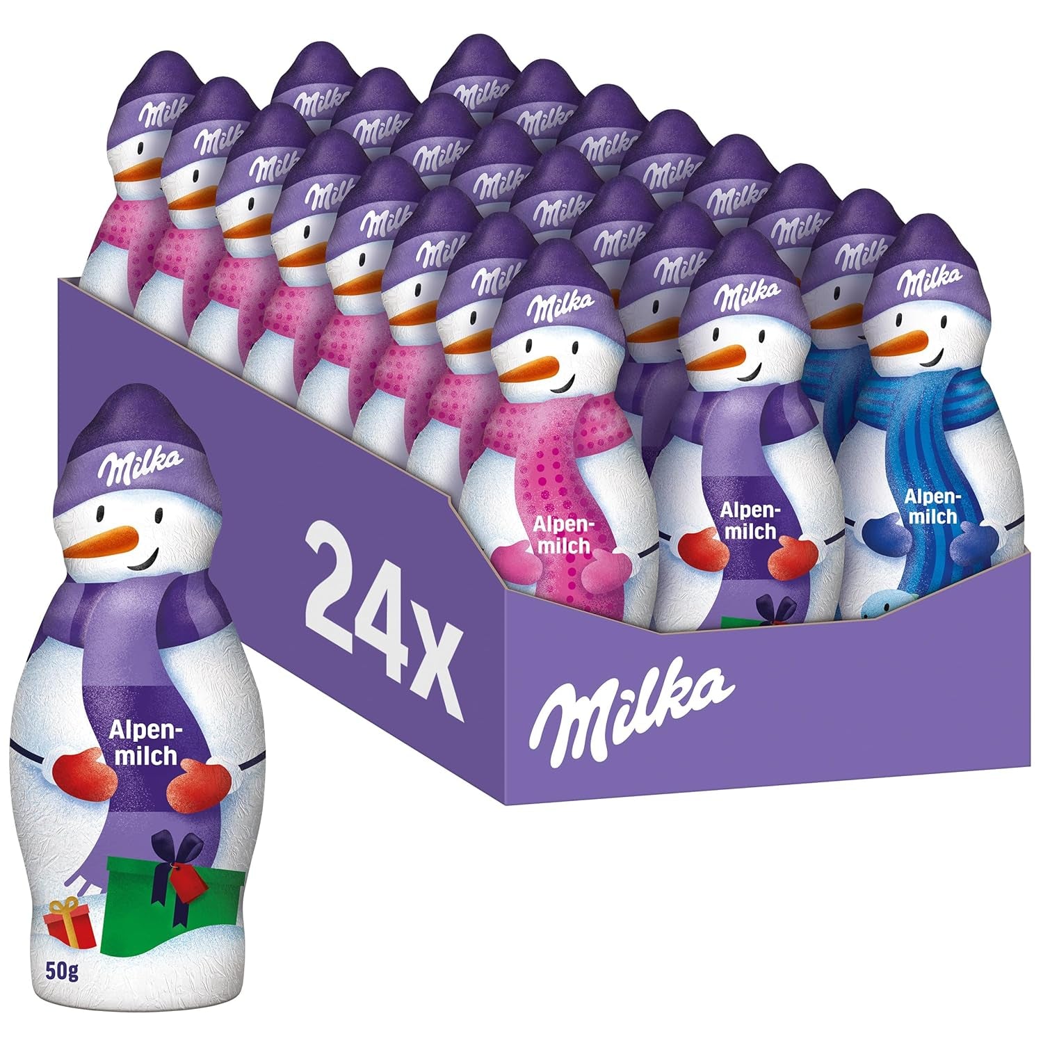 Milka Snowman Alpine Milk - Velké balení čokoládových figurek sněhuláků ve 3 modelech - 24 x 50 g