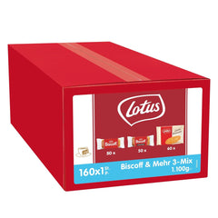 Lotus Biscoff | Biscuite caramelizate, Biscuite cu ciocolată caramelizată și Gallette Bretone | 160 de biscuiți ambalați individual | Doar ingrediente naturale | 160 x 1 | 1,1 kg