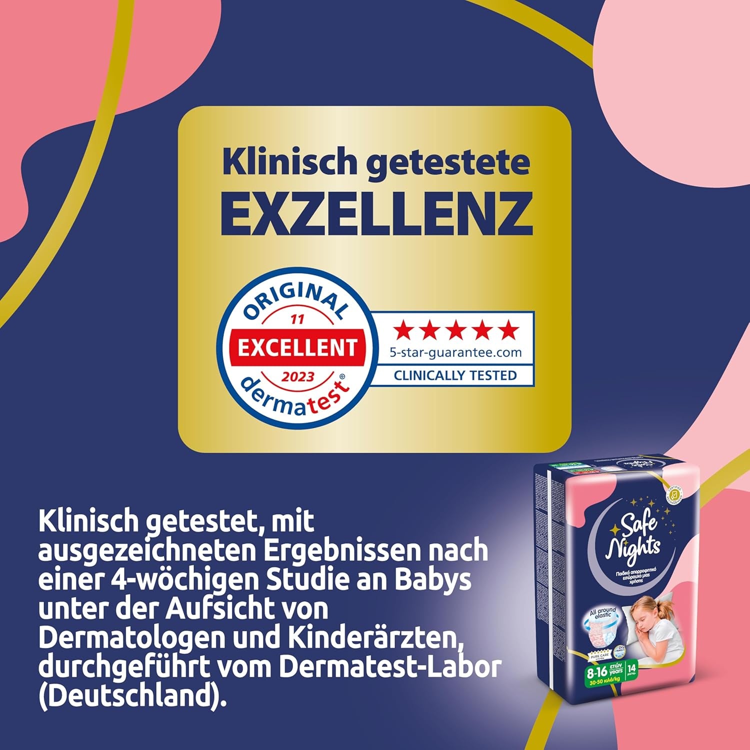 Safe Nights Girl, Dívčí 8-16 let (30-50 kg), Absorpční noční prádlo, 14 balení