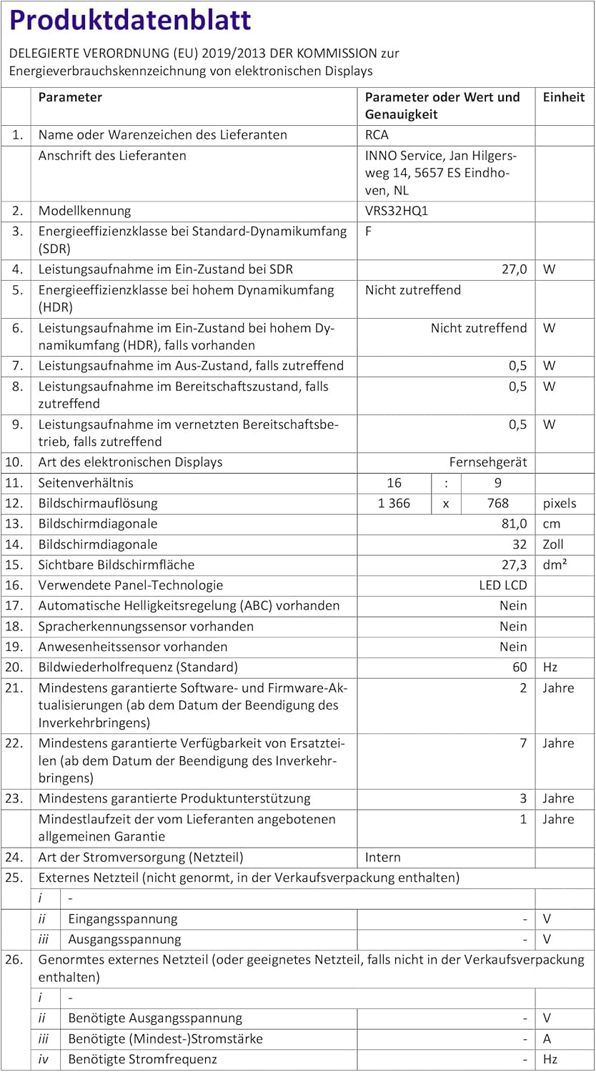 Televizor inteligent RCA VRS32HQ1, televizor LED HD de 32 inch (80 cm), cu WLAN, tuner triplu (DVB-T/T2, DVB-C, DVB-S/S2), App Store, HDMI, USB, CI/CI+, Netflix, YouTube și multe altele [RVSmart 2024]