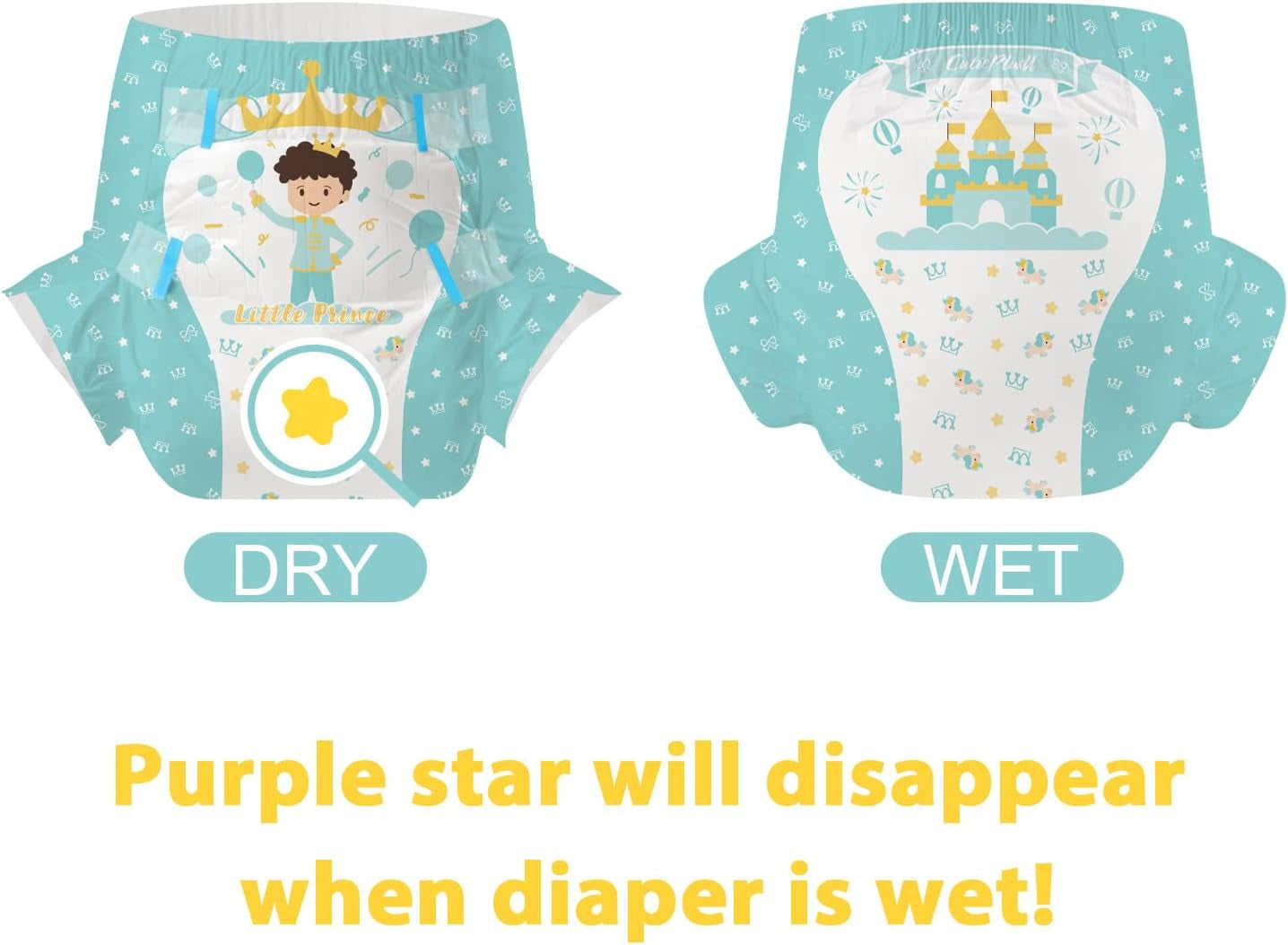 CutiePlusU Plenky pro dospělé 2 balení Jednorázové inkontinenční kalhotky s klopami pro ženy a muže Maximální savost přes noc - Malý princ (střední 71-96 cm)