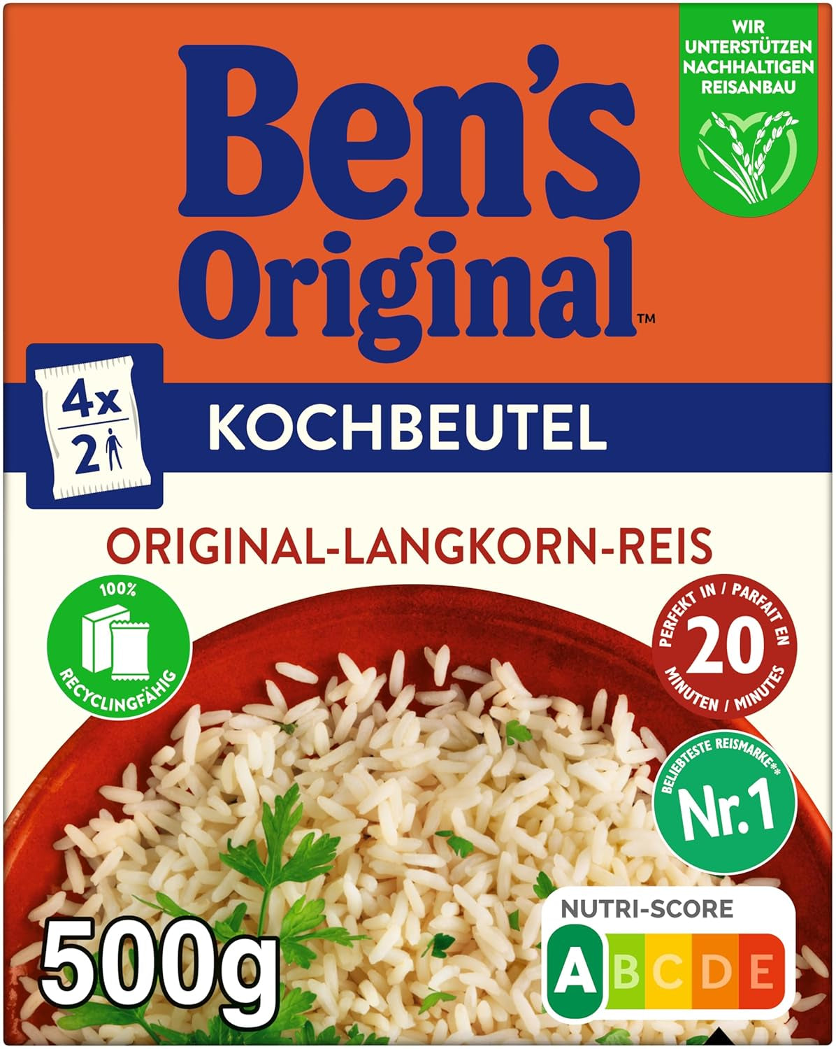 BEN'S ORIGINAL™ Dlouhozrnná rýže, vařená v sáčku, 9 x 500 g, 20 minut