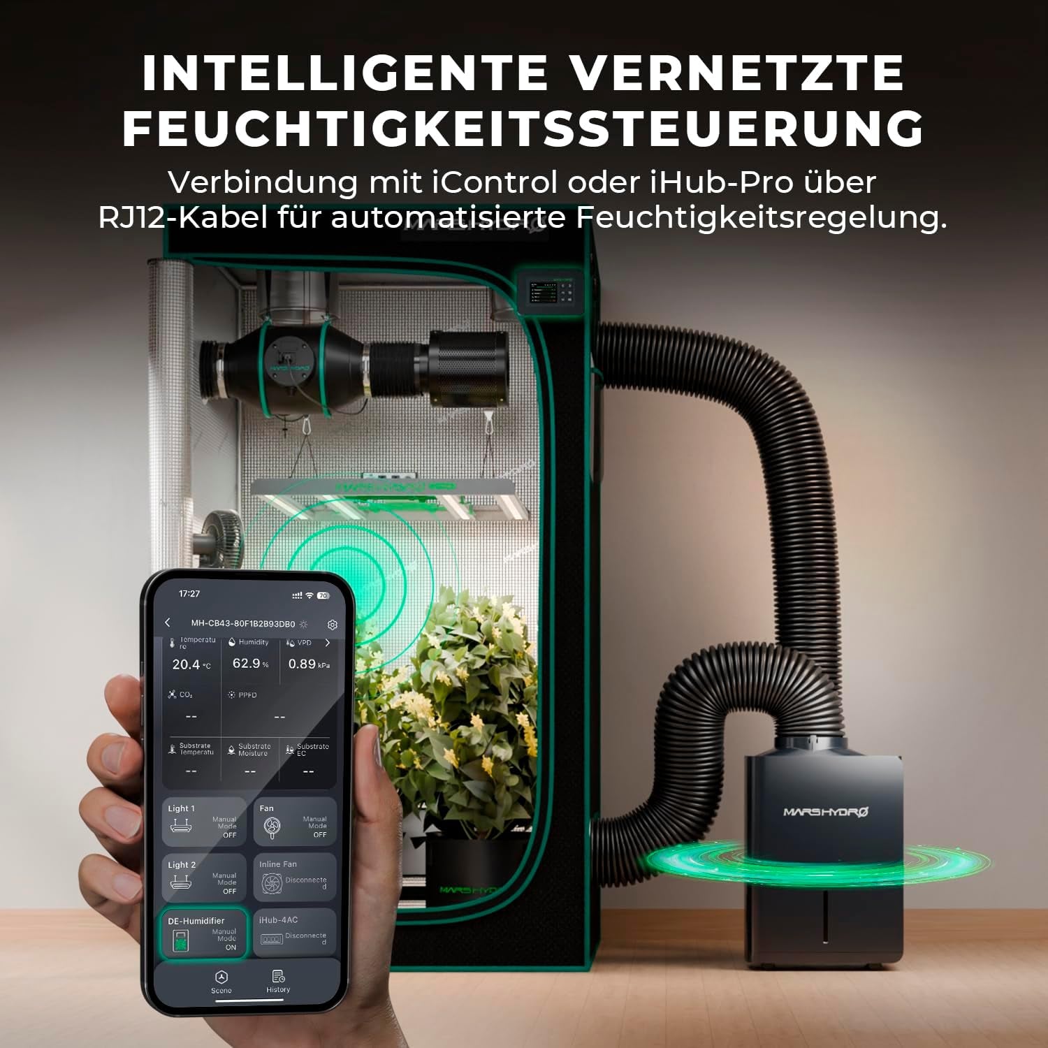 MARS HYDRO odvlhčovač, 12 l/den, automatické odmrazování, funkce časovače, pokojový odvlhčovač pro pěstební stany, sklepy a rostliny, nádrž na vodu 1,2 l