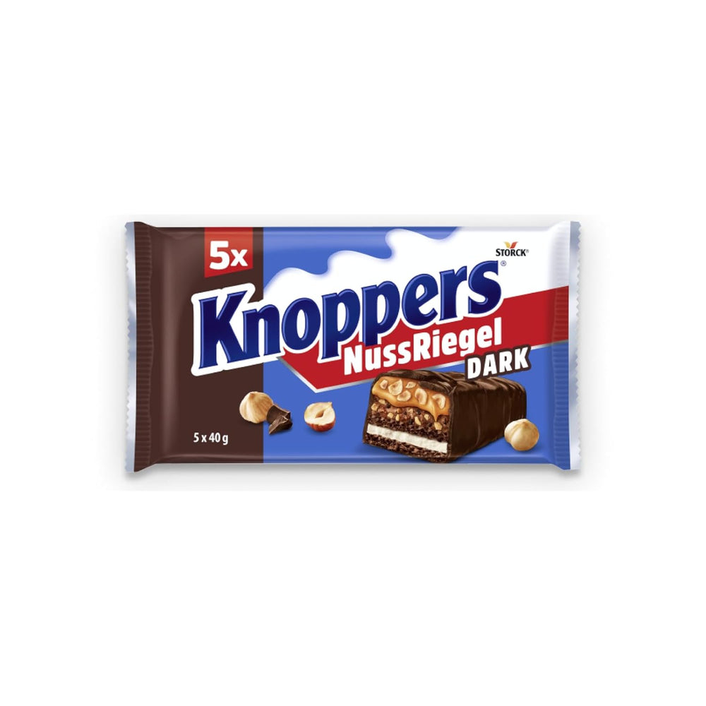 Knoppers Arašídová tyčinka – 1 x 200 g (5 tyčinek) – tyčinka z mléčné čokolády s arašídovým krémem, nasekanými solenými arašídy, karamelem a mléčnou čokoládou