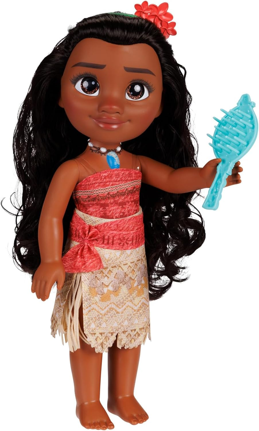 Păpușă Disney Prințesa Moana 35 cm, ochi reflectorizanți cu sclipici, articulații mobile, ținută detașabilă, clemă floare, păr lung, pentru fete cu vârsta de 3 ani și peste