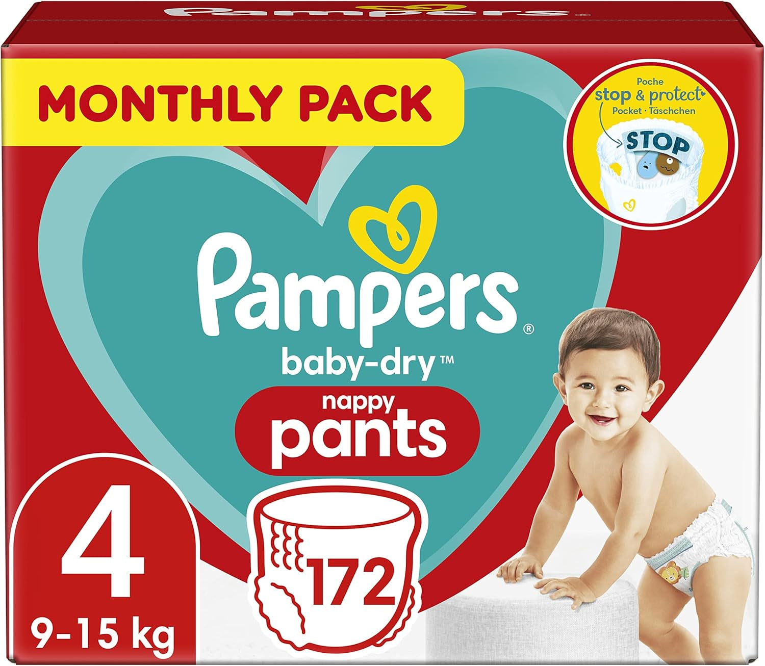 Pampers (stará verze), kalhotky, velikost 4, 9kg-15kg, tři balení (1 x 88 plen)
