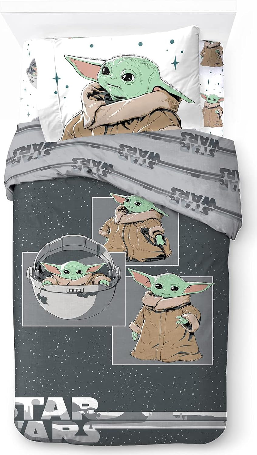 Povlečení pro děti, unisex, princezny a superhrdiny, 100% bavlna Povlečení dětské Naty Shop Grey - Mandalorian 135X200/50X70 (3 kusy)