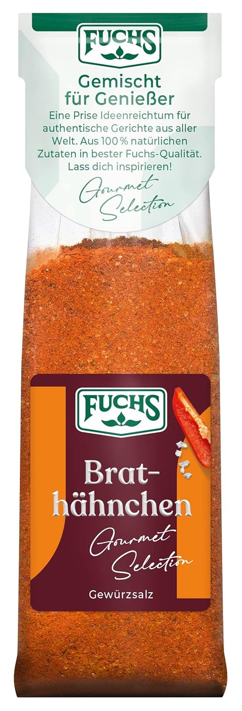 Fuchs Gourmet Selection Klassisch/Heimisch – Bratkartoffel Gewürzsalz, nachfüllbares Kartoffel Gewürz, Salz zum Würzen von Brat- & Ofenkartoffeln, Pommes Frites & Co, vegan, 70 g