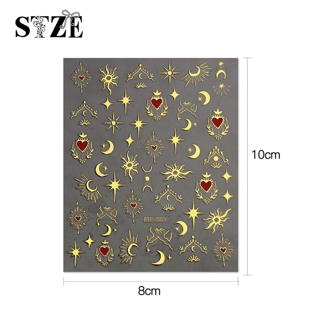 JMEOWIO Nagelsticker Mond Stern 9 Blatt Nail Art Sticker Selbstklebend Nagelaufkleber Sonne Dekoration Nageldesign Zubehör