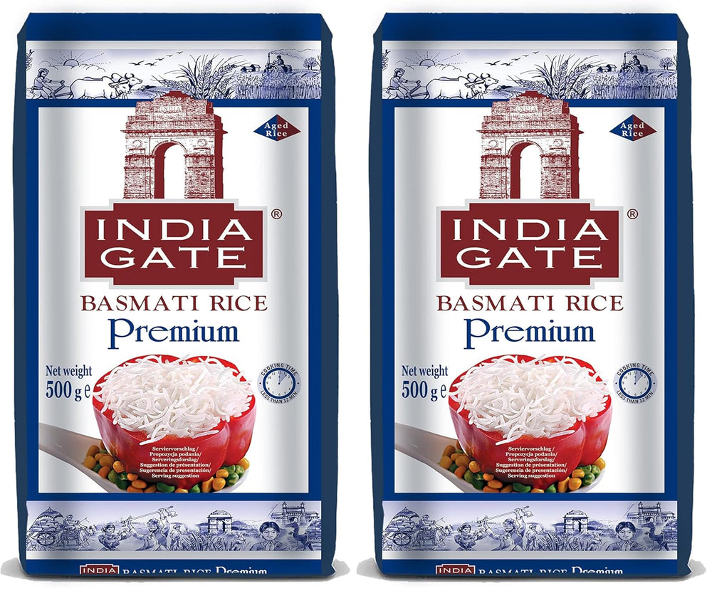 INDIA GATE Premium Basmati rýže – aromatická, jemná dlouhozrnná rýže z Indie, jemná dlouhozrnná rýže (1 x 500 g)