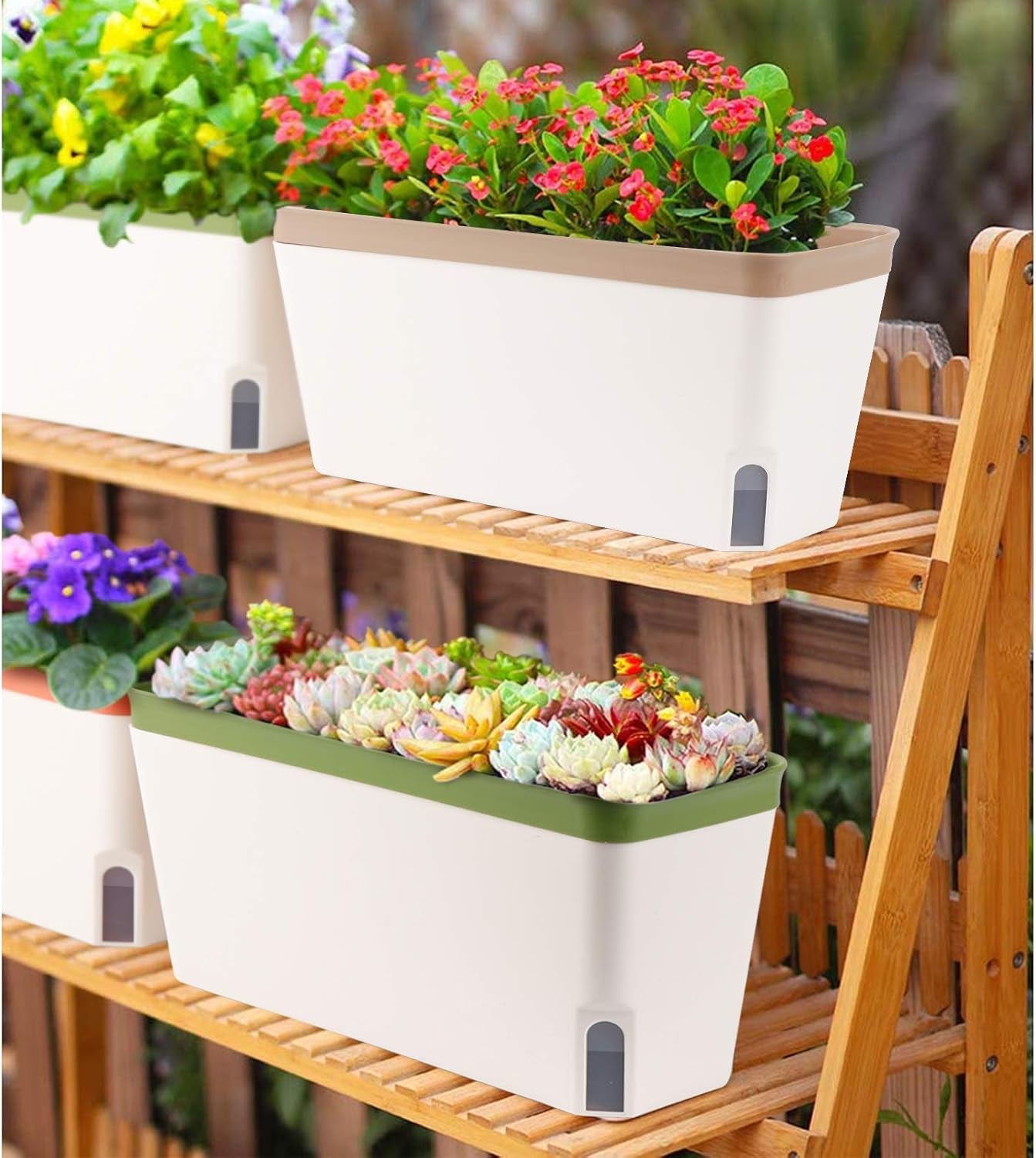 Samozavlažovací květináče, sada 3 obdélníkových květináčů 27 cm, květináče na bylinky, parapetní truhlíky s nádrží na vodu, moderní plastové květináče pro vnitřní venkovní zahradní kancelář