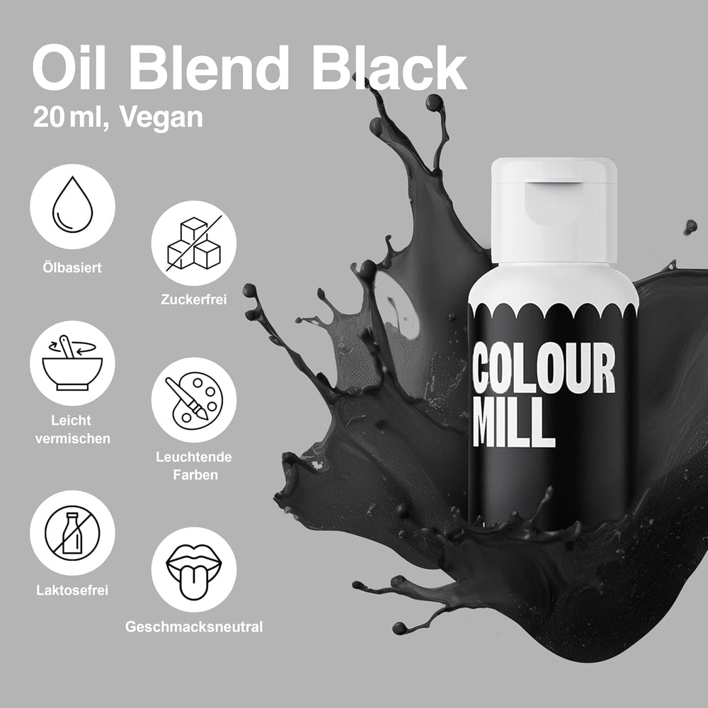 Set coloranți alimentari lichizi Colour Mill – 5 x 20 ml pe bază de ulei (negru, roz aprins, violet, roșu și albastru) – rezistenți la UV – perfecți pentru copt și ca accesoriu pentru torturi, brioșe și decorațiuni de torturi