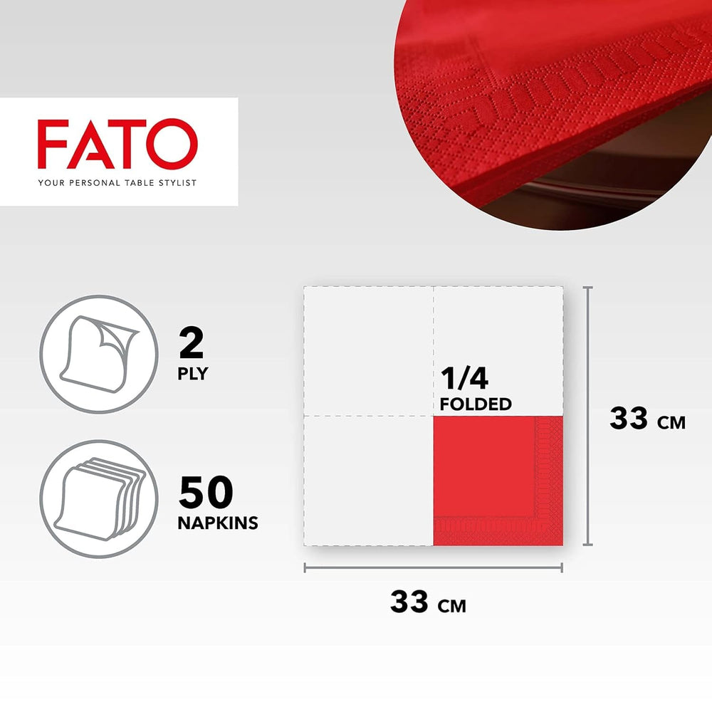 - Șervețele de hârtie de unică folosință, ideale pentru prânzuri informale și bufete, pachet de 50 de șervețele, dimensiune 33X33, 4 pliate, 2 straturi, roșu, 100% hârtie din celuloză pură, certificat Fsc