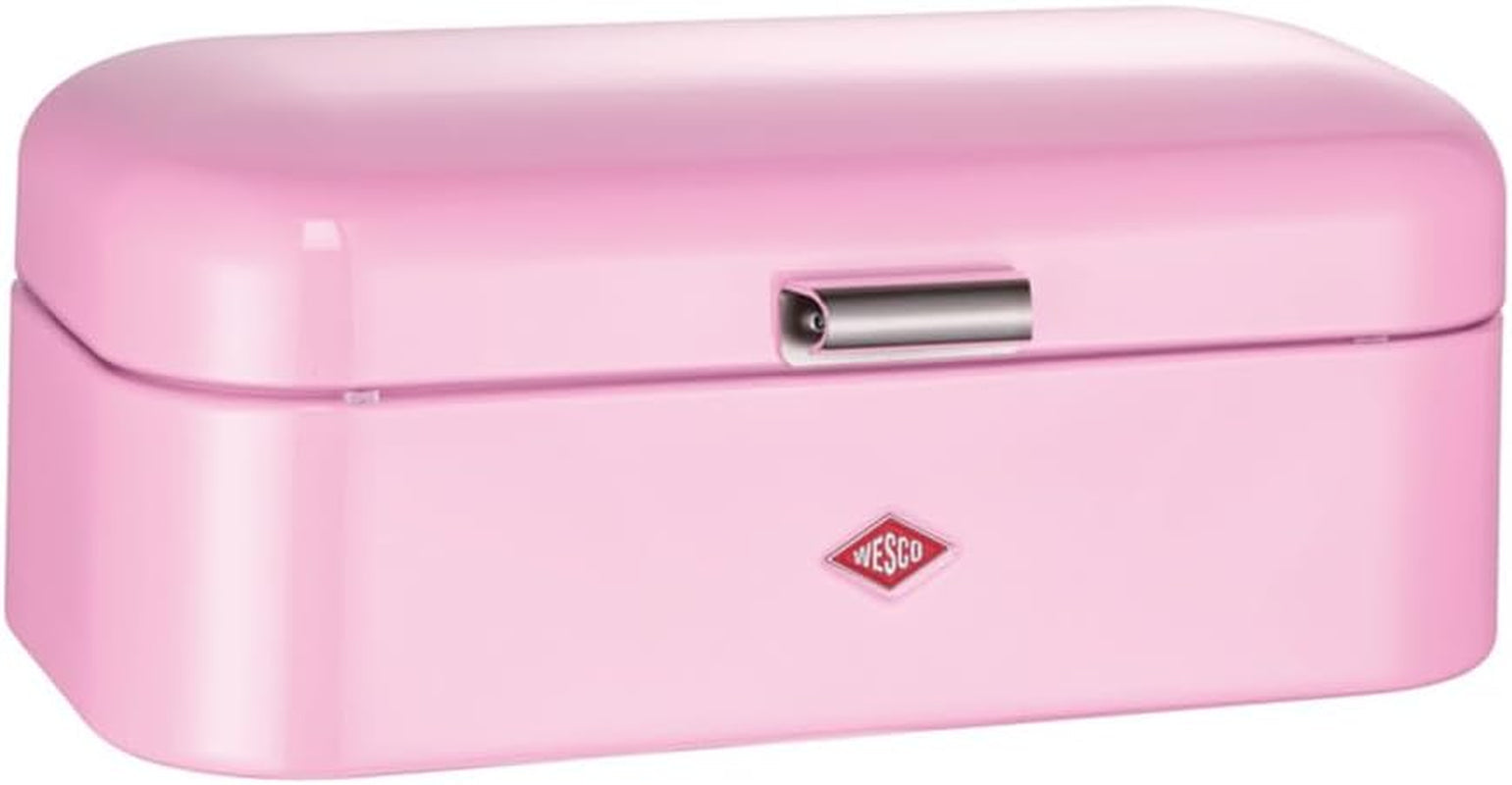 Coș de pâine Wesco Grandy în culoarea negru mat, tablă de oțel acoperită cu pulbere, găuri de ventilație și mâner robust Cutii depozitare alimente Naty Shop Roz