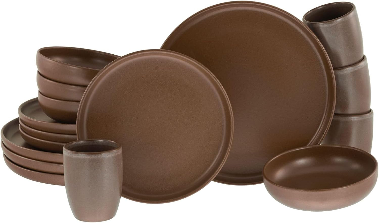 Creatable, 22979, Serie Uno BLACK, 12-Teiliges Geschirrset, Teller Set Aus Steinzeug, Spülmaschinen- Und Mikrowellengeeignet, Made in Portugal Sady nádobí Naty Shop Braun Kombiservice 16 Teilig