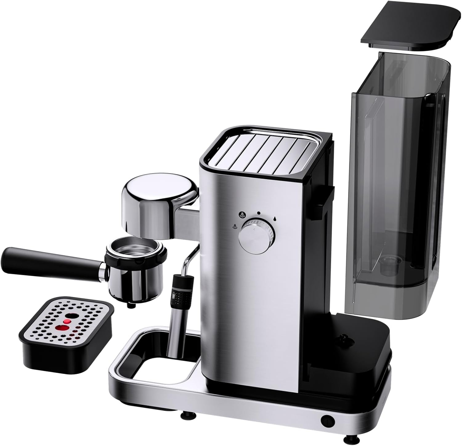 Espressor WMF Lumero, portafiltru, 1400 wați, portafiltru, 3 inserții, pentru 1-2 cești de espresso, inclusiv pentru capsule, 15 bar, suport pentru cești, spumator de lapte, oțel inoxidabil mat