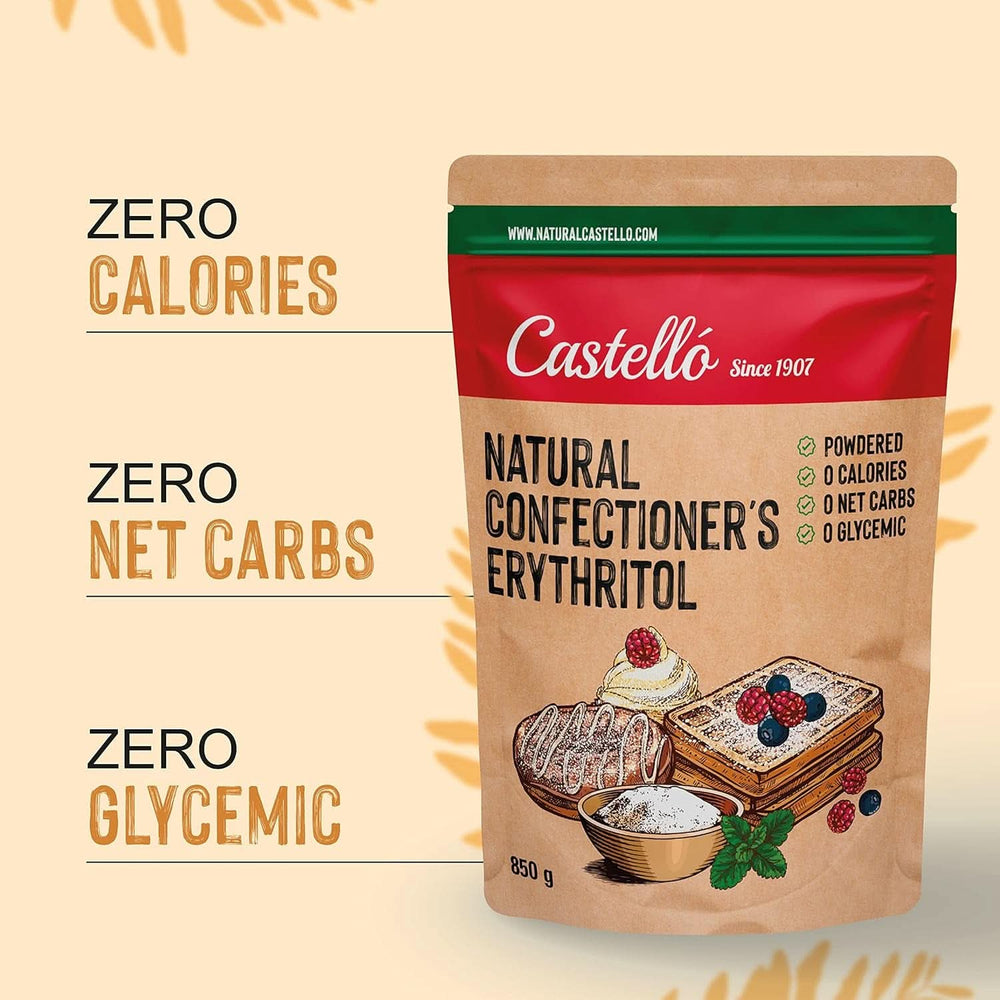 Přírodní erythritol - moučkový cukr | 10G = 7G cukru, 850 gramů Sladidla Naty Shop