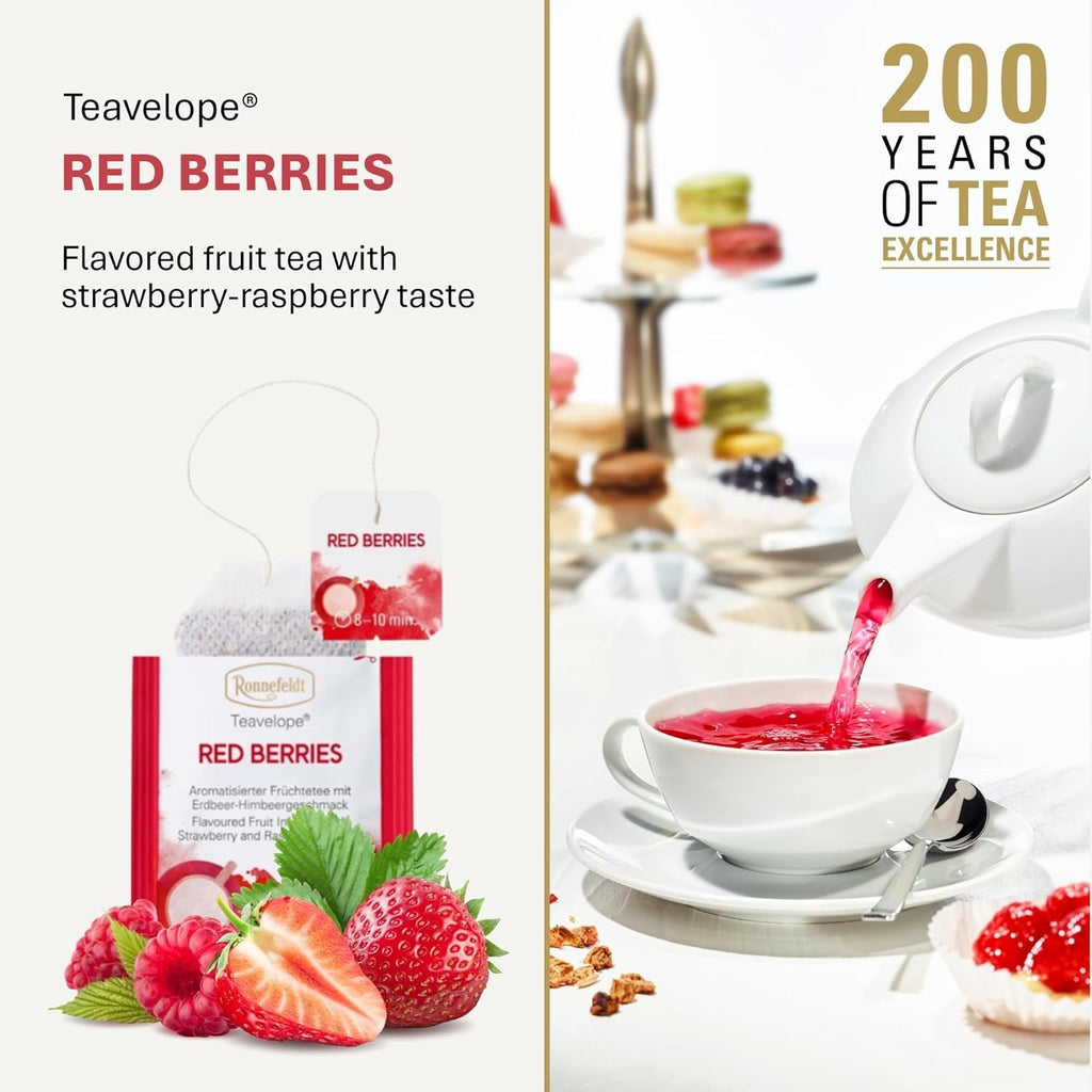 Teavelope „Red Berries” – ceai de fructe cu aromă de căpșuni și zmeură, 25 pliculețe de ceai, 62,5 g