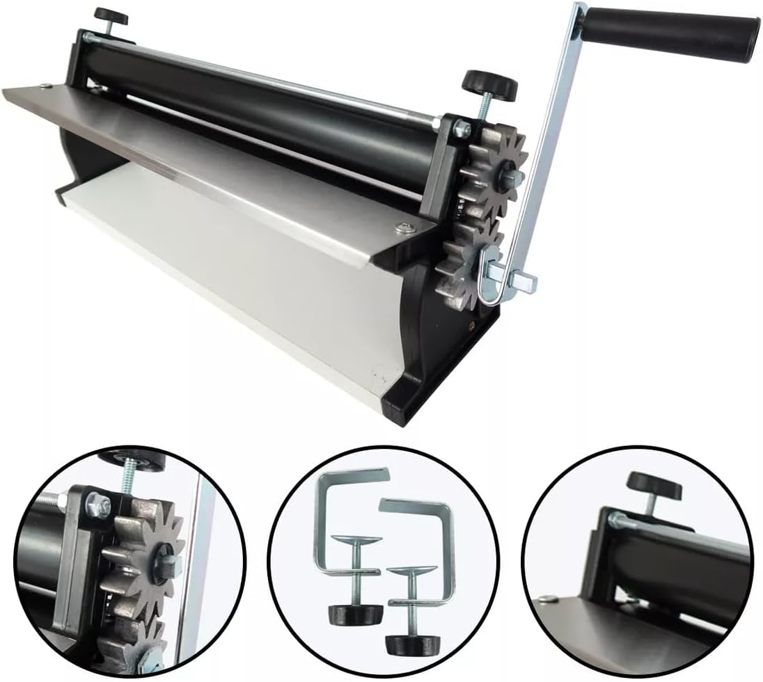 DKN Stroj na těsto na pizzu s ruční klikou, 48,8 cm, Stroj na nudle, Teigfolie s Anti-Haft Rolls a Dicken Control – Konstrukce z masivního Stahl und Aluminium